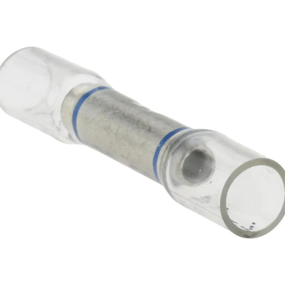 Butt Splice Terminal: Crimp-On, Clear, 16/14 AWG, Fully Insulated, Heat Shrink & Ionic Polymer