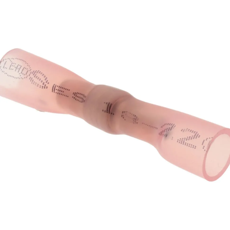 Butt Splice Terminal: Crimp-On, Red, 22/18 AWG, Heat Shrink & Polyolefin