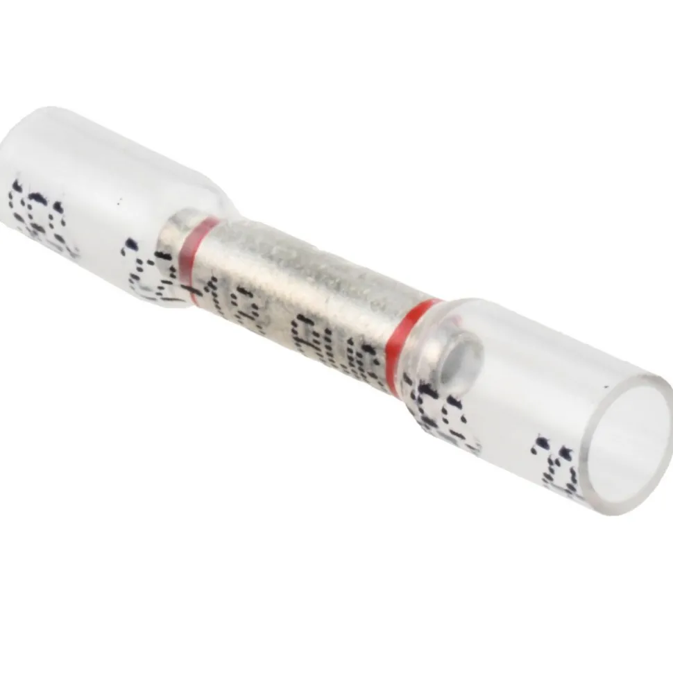 Butt Splice Terminal: Crimp-On, Clear, 22/18 AWG, Fully Insulated, Heat Shrink & Ionic Polymer