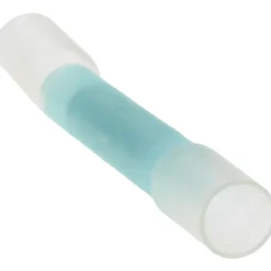 Butt Splice Terminal: Crimp-On, Blue, 16/14 AWG, Fully Insulated, Heat Shrink & Polyolefin
