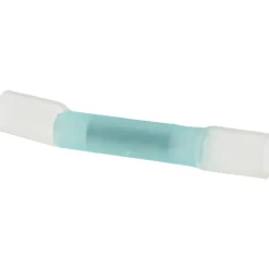 Butt Splice Terminal: Crimp-On, Blue, 16/14 AWG, Fully Insulated, Heat Shrink & Polyolefin