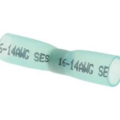 Butt Splice Terminal: Solder, Blue, 16/14 AWG, Heat Shrink & Polyolefin