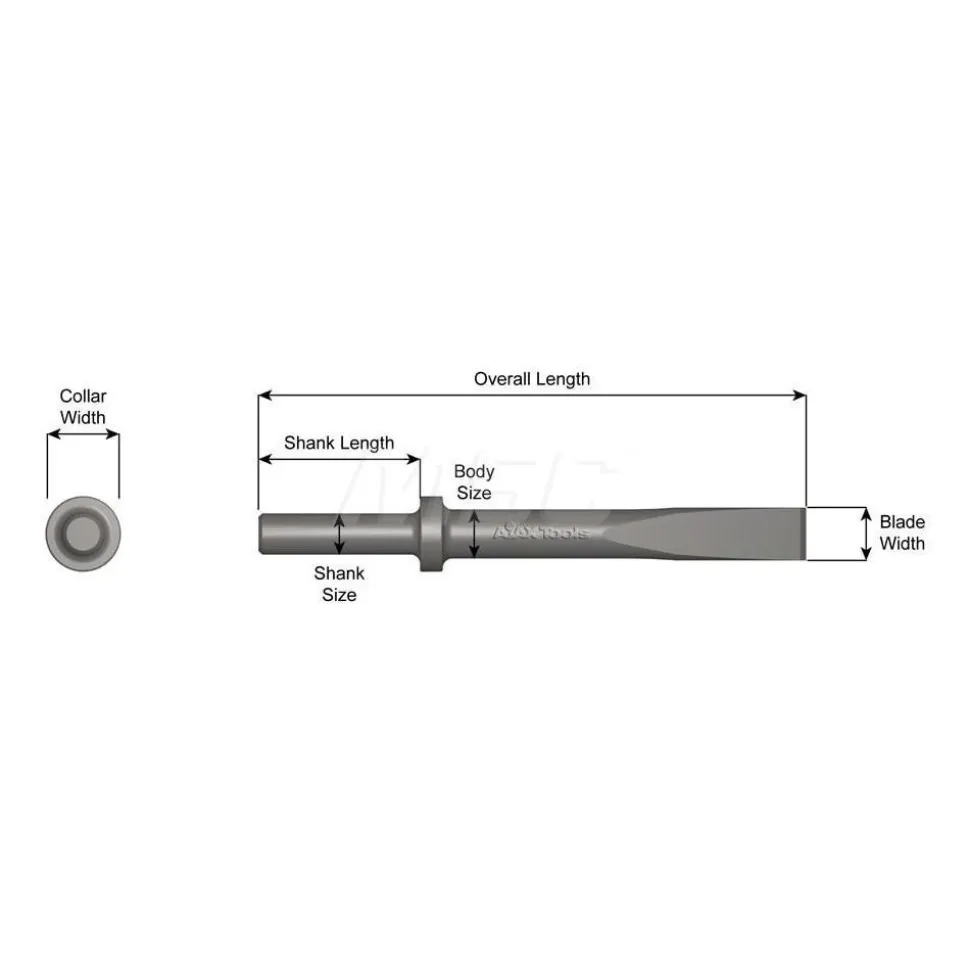 Chipping Hammer: Flat, 1" Head Width, 12" OAL