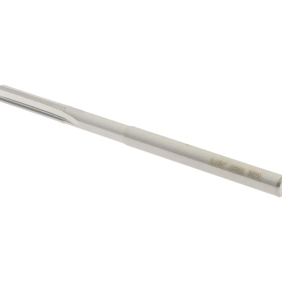 Chucking Reamer: 0.1255" Dia, 2-1/4" OAL, 5/8" Flute Length, Straight Flute, Straight-Cylindrical Shank, Solid Carbide