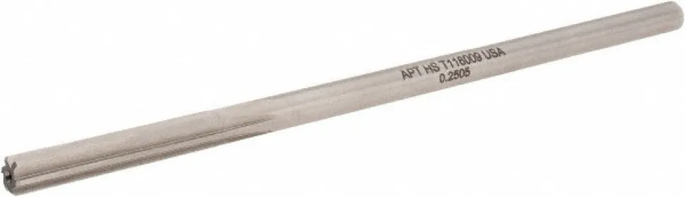 Chucking Reamer: 0.2505" Dia, 6" OAL, 1-1/2" Flute Length, Straight Flute, Straight-Cylindrical Shank, HSS