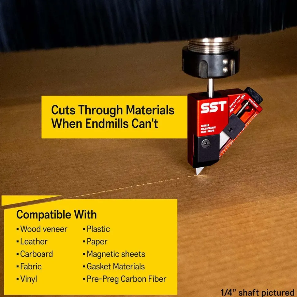 CNC Machine Components & Accessories: Type: Drag Knife; Contents: Stanley HSS Blade Included, CNC Drag Knife Body; For Use With: CNC Machines; Material: Anodized Aluminum, 6061 Aluminum