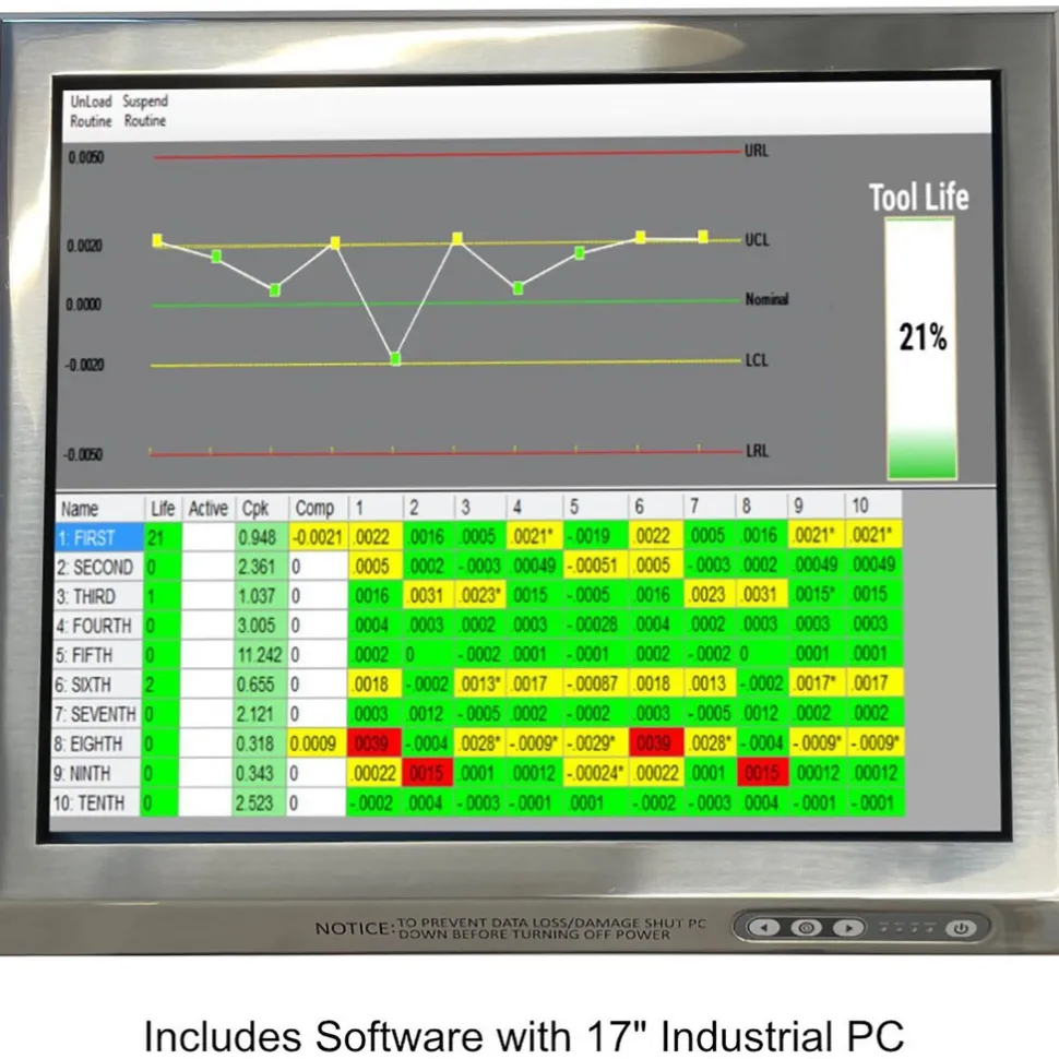 CNC Software & Interface Equipment; Type: Automated Tool Wear Compensation Software; For Use With: CNC Machines & Controls; Software Type: Data Acquisition & Analysis; Format: Ethernet TCP/IP; Includes: AutoComp Software; Mounting Bracket; Industrial 17" PC with Windows 10
