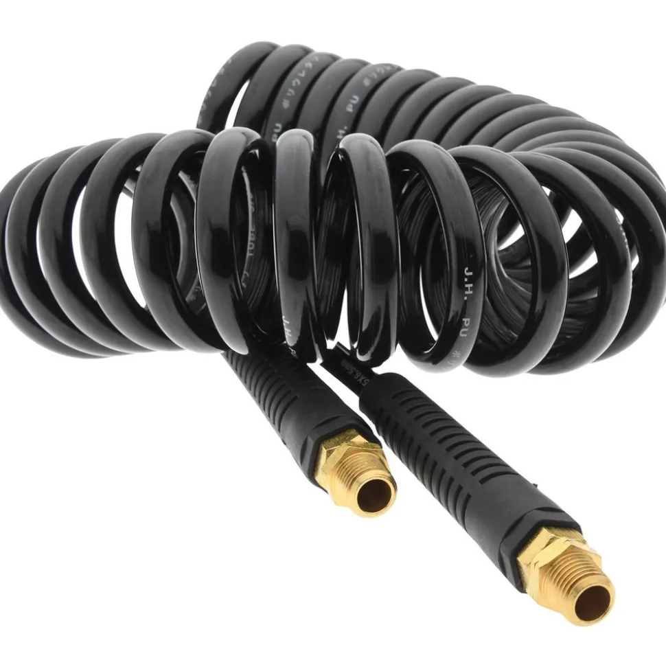 Coiled & Self Storing Hose: 1/4" ID, 15' Long, MNPT