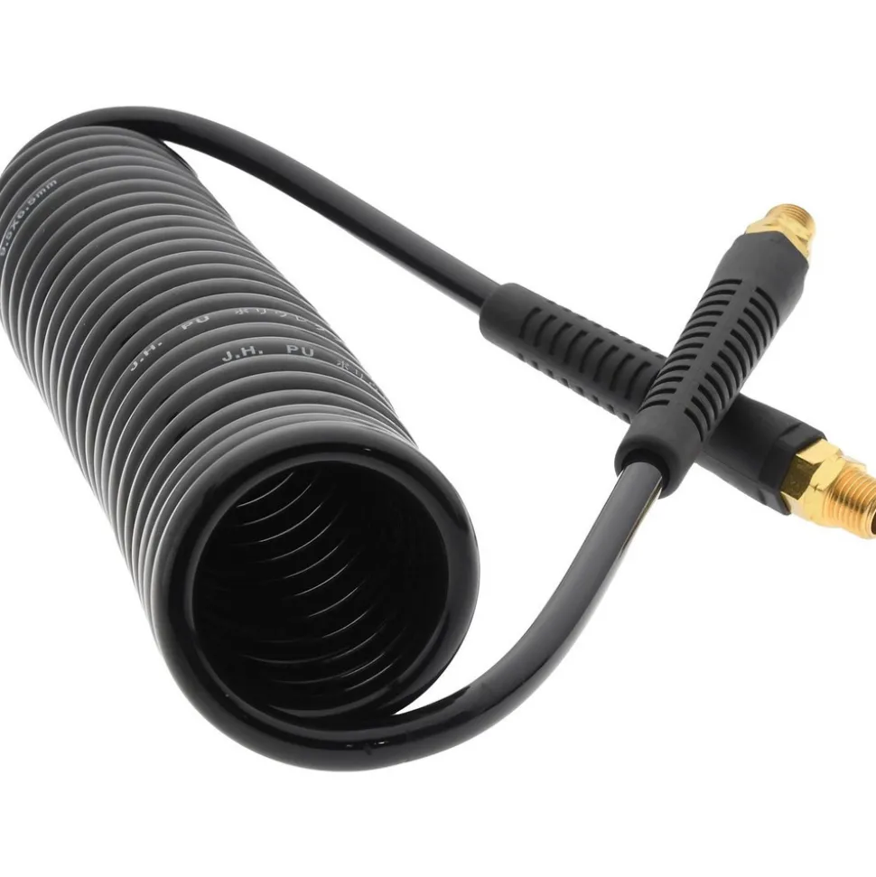 Coiled & Self Storing Hose: 1/4" ID, 15' Long, MNPT