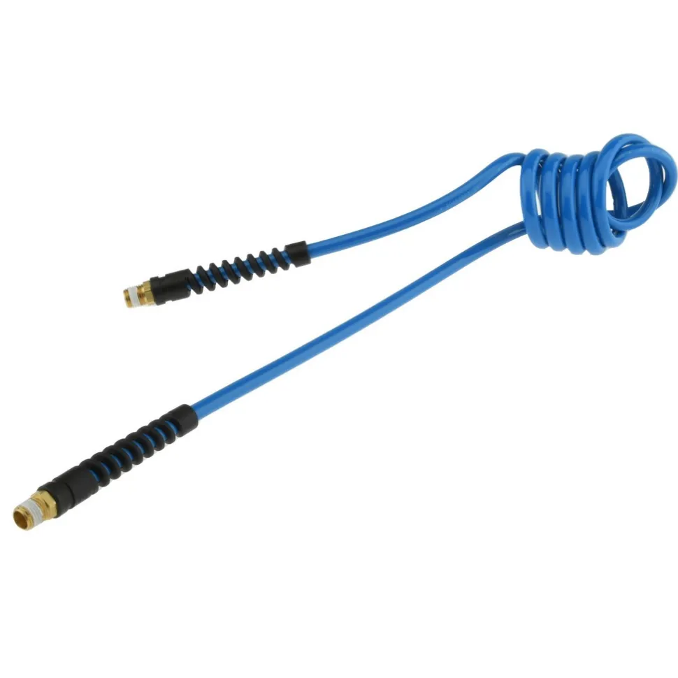 Coiled & Self Storing Hose: 1/4" ID, 5' Long, Male Swivel x Male Swivel