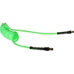 Coiled & Self Storing Hose: 1/4" ID, 10' Long, Male Swivel x Male Swivel with Strain Relief