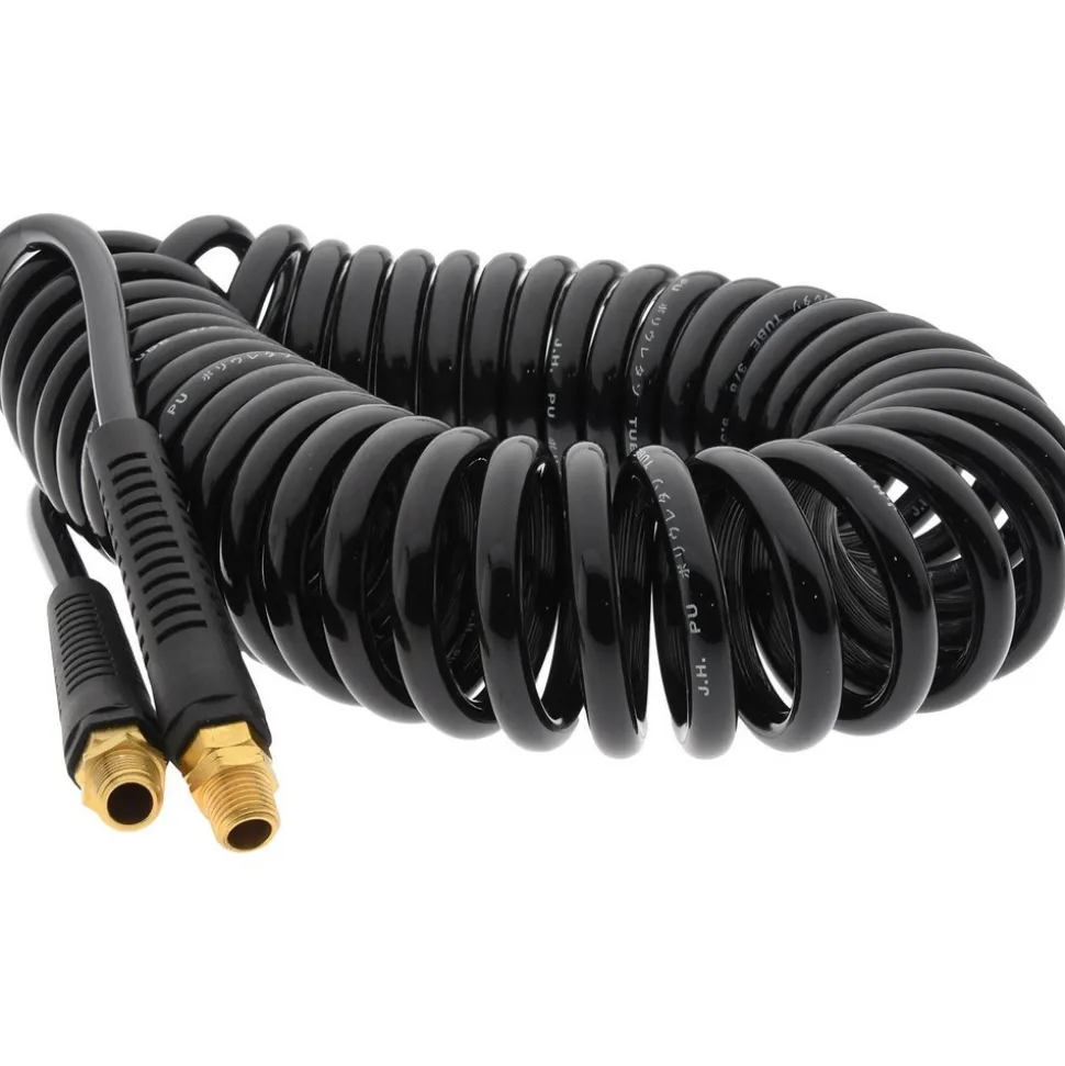 Coiled & Self Storing Hose: 1/4" ID, 25' Long, MNPT