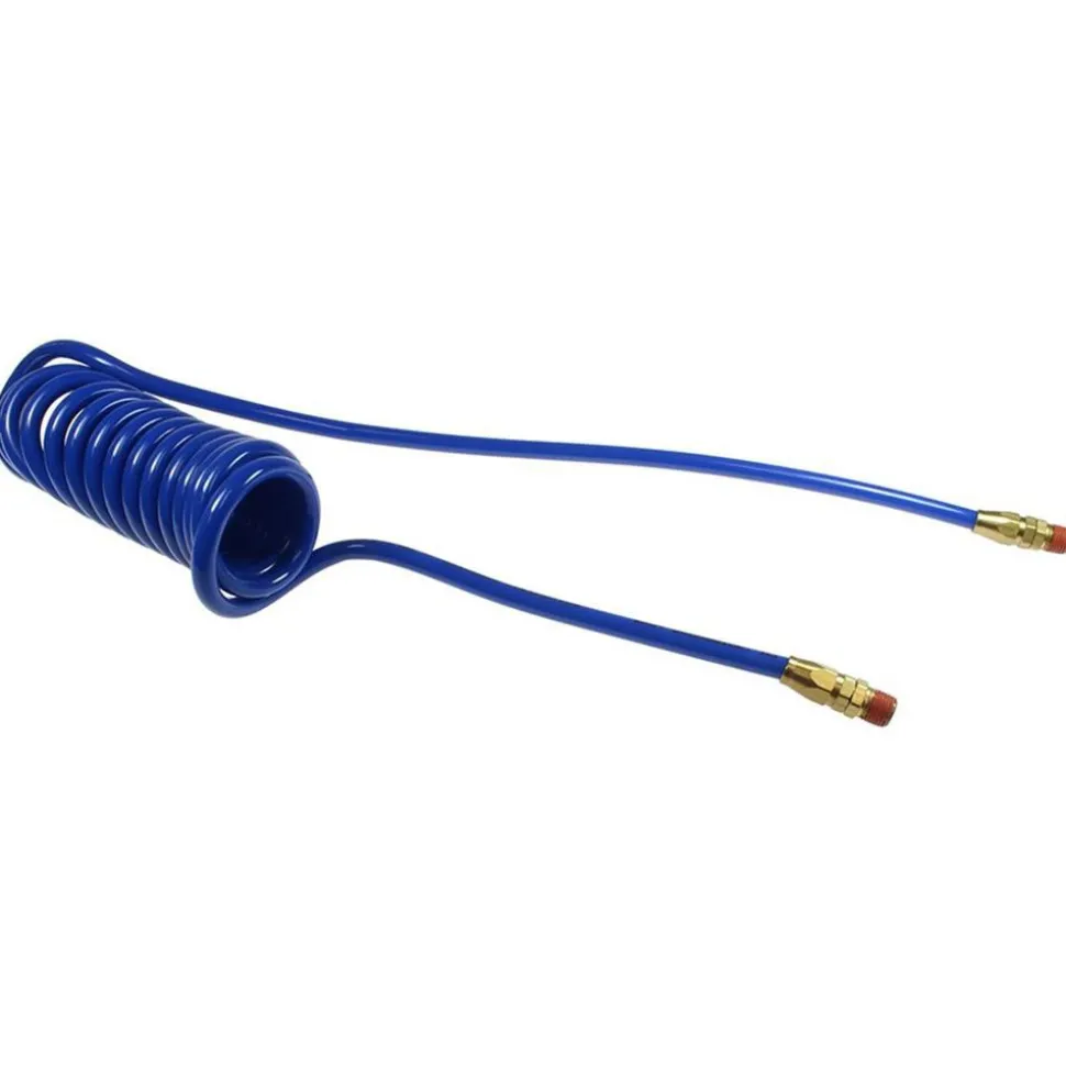 Coiled & Self Storing Hose: 1/4" ID, 15' Long, Male Swivel x Male Swivel