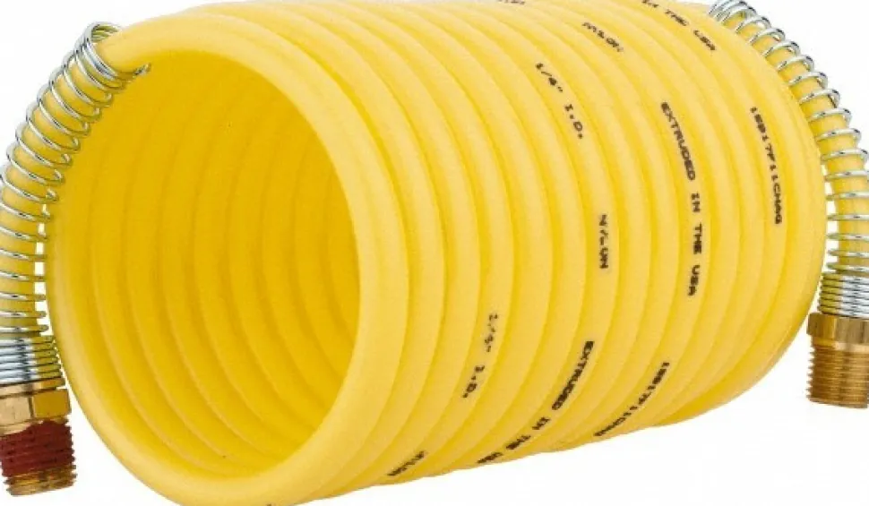 Coiled & Self Storing Hose: 1/4" ID, 12' Long, Male Rigid x Male Swivel