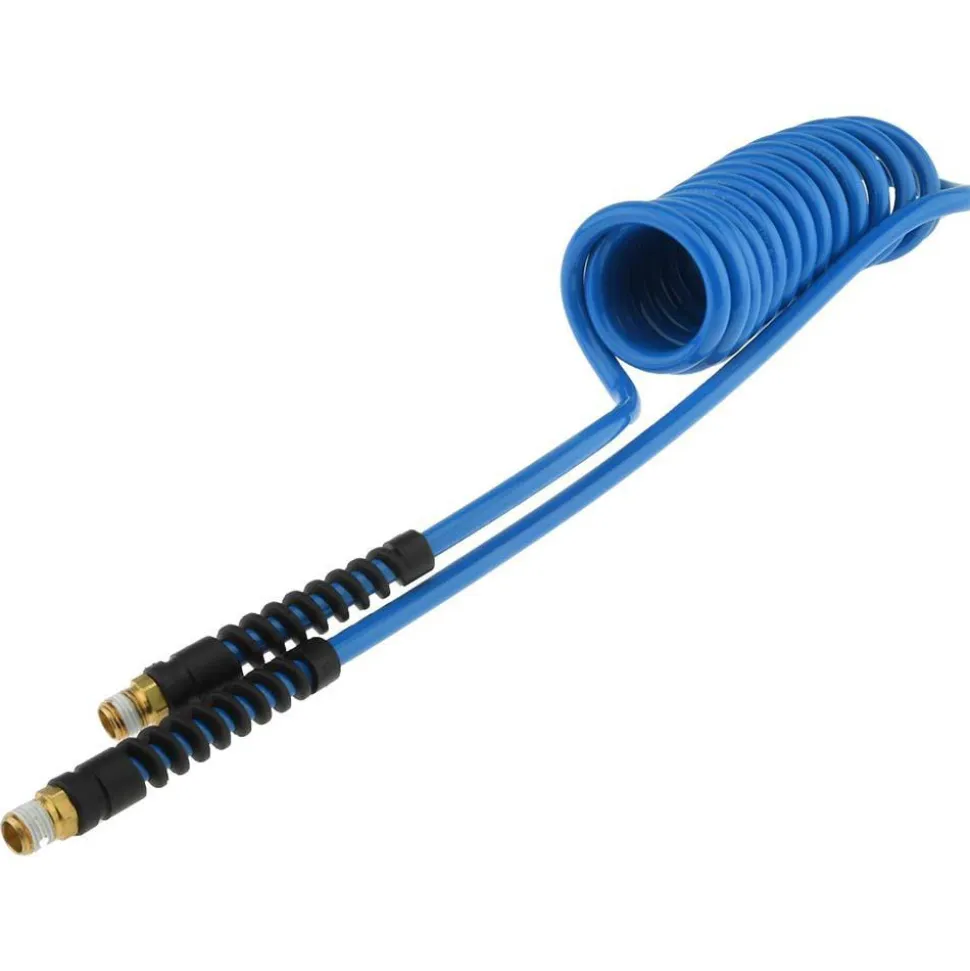 Coiled & Self Storing Hose: 1/4" ID, 10' Long, Male Swivel x Male Swivel