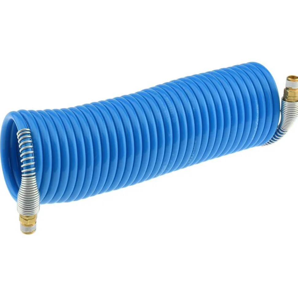 Coiled & Self Storing Hose: 1/4" ID, 25' Long, Male Swivel x Male Swivel