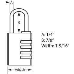 Combination Lock: Aluminum, 1-9/16" Wide, Chrome-Plated