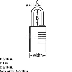 Combination Lock: Die-Cast Zinc, 1-3/16" Wide, Nickel-Plated