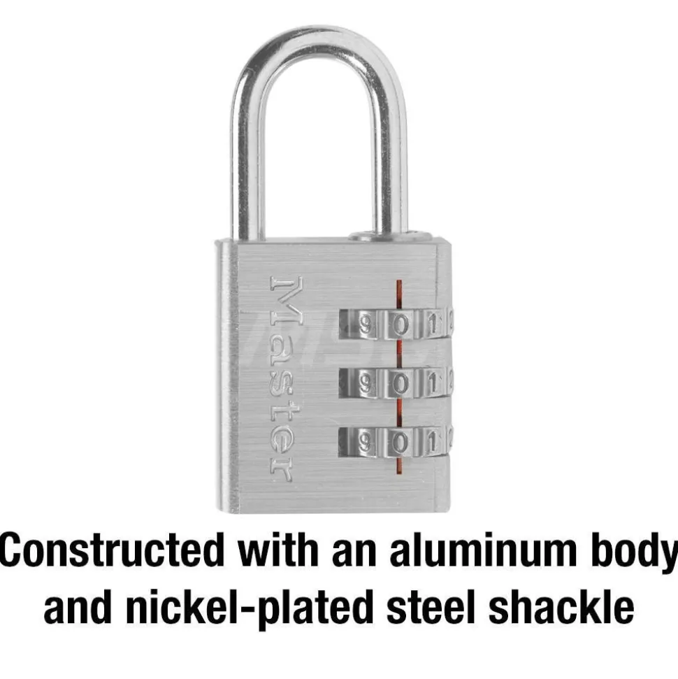 Combination Lock: Die-Cast Zinc, 1-3/16" Wide, Nickel-Plated