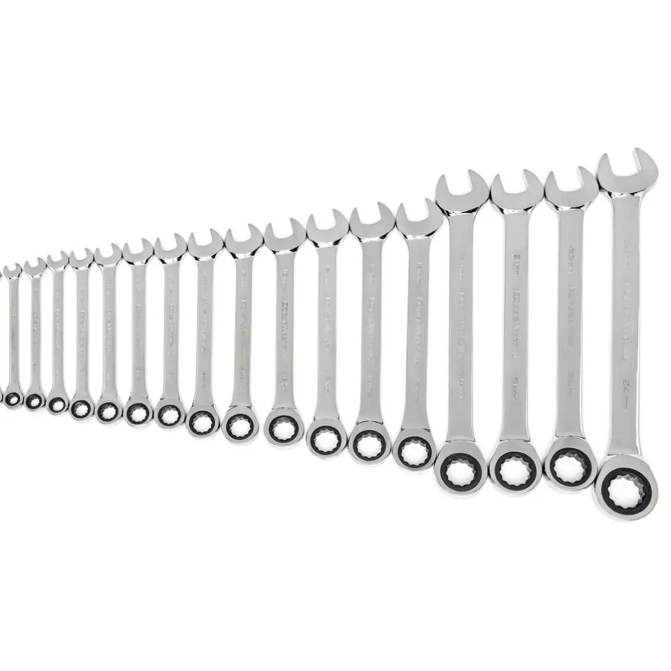 Combination Wrench Set: 18 Pc, 6 to 24 mm Wrench, Metric