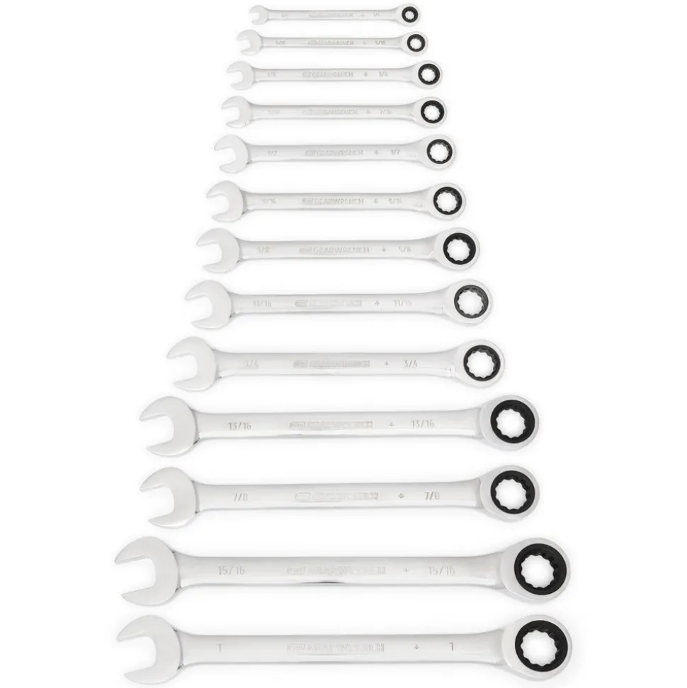 Combination Wrench Set: 13 Pc, 1/4 to 1" Wrench, Inch