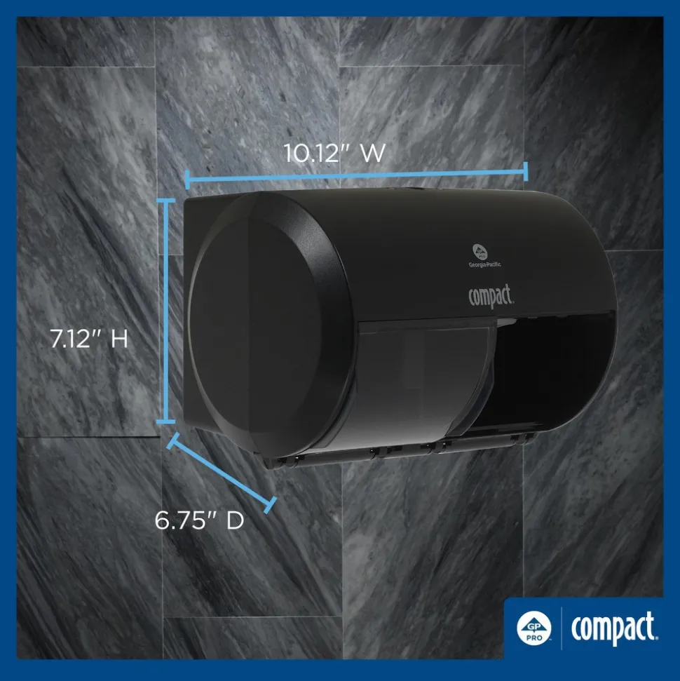 Compact 2-Roll Side-By-Side Coreless High-Capacity Toilet Paper Dispenser, Black