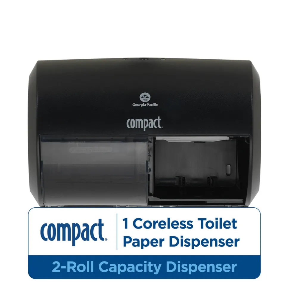 Compact 2-Roll Side-By-Side Coreless High-Capacity Toilet Paper Dispenser, Black