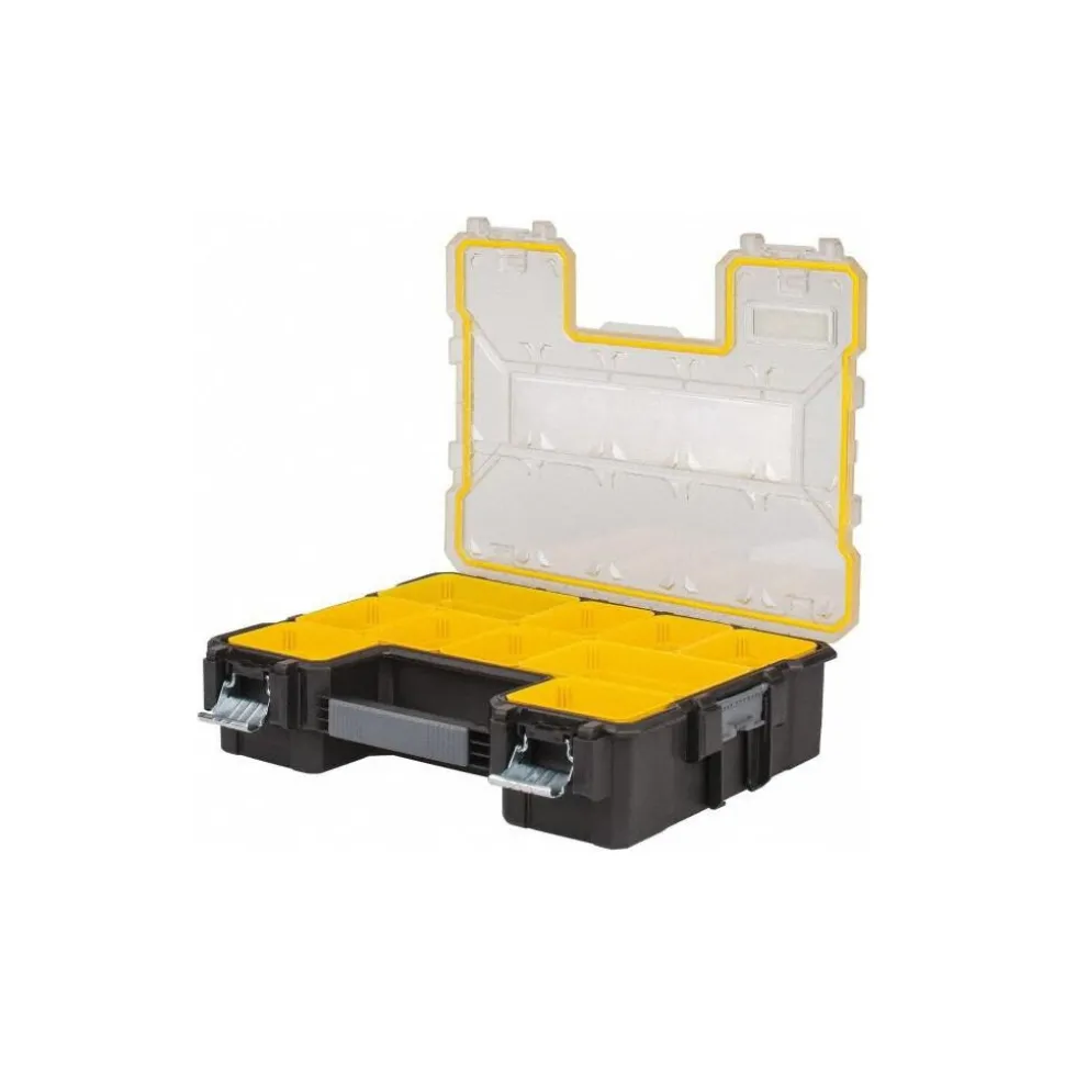 10 Compartment Clear, Black, Yellow Small Parts Deep Storage Box