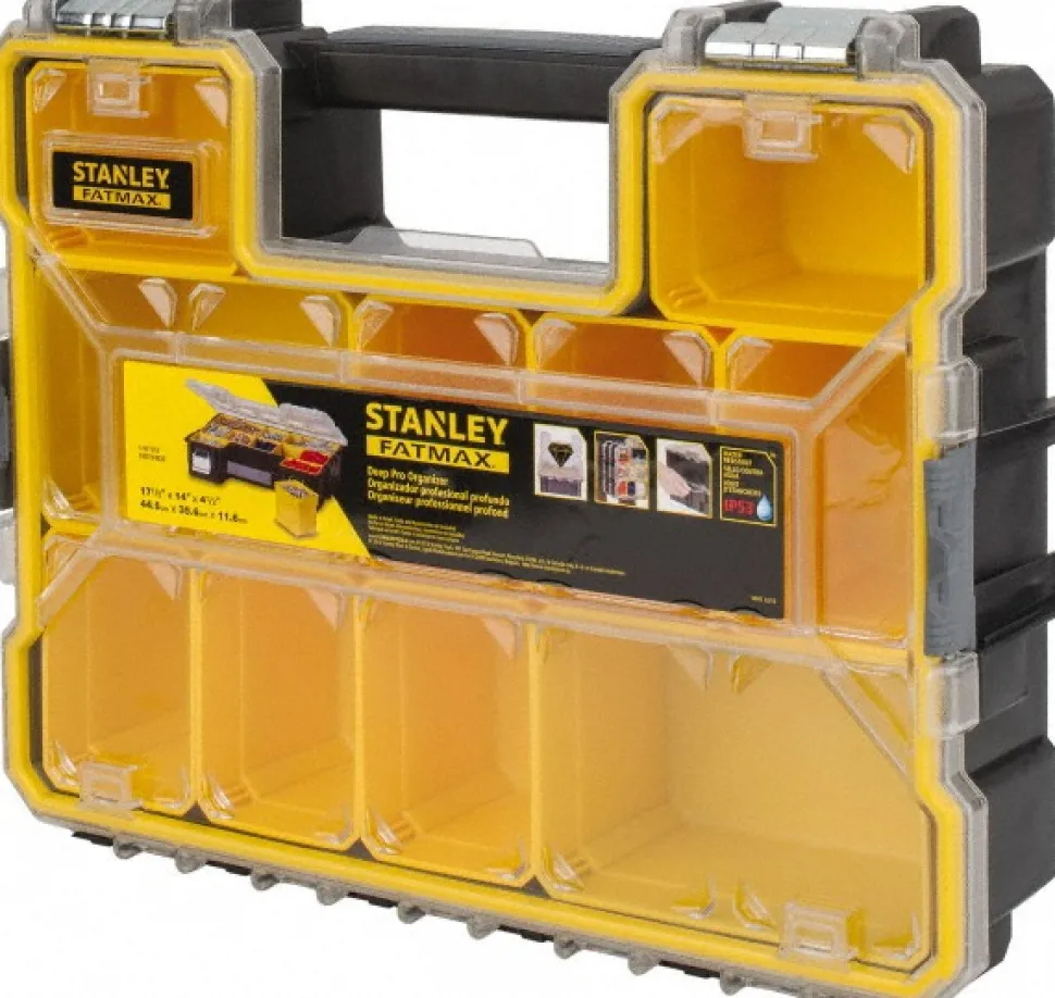 10 Compartment Clear, Black, Yellow Small Parts Deep Storage Box
