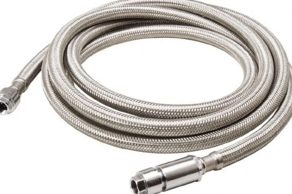 1/4" Compression Inlet, 1/4" Compression Outlet, Stainless Steel Icemaker Connector