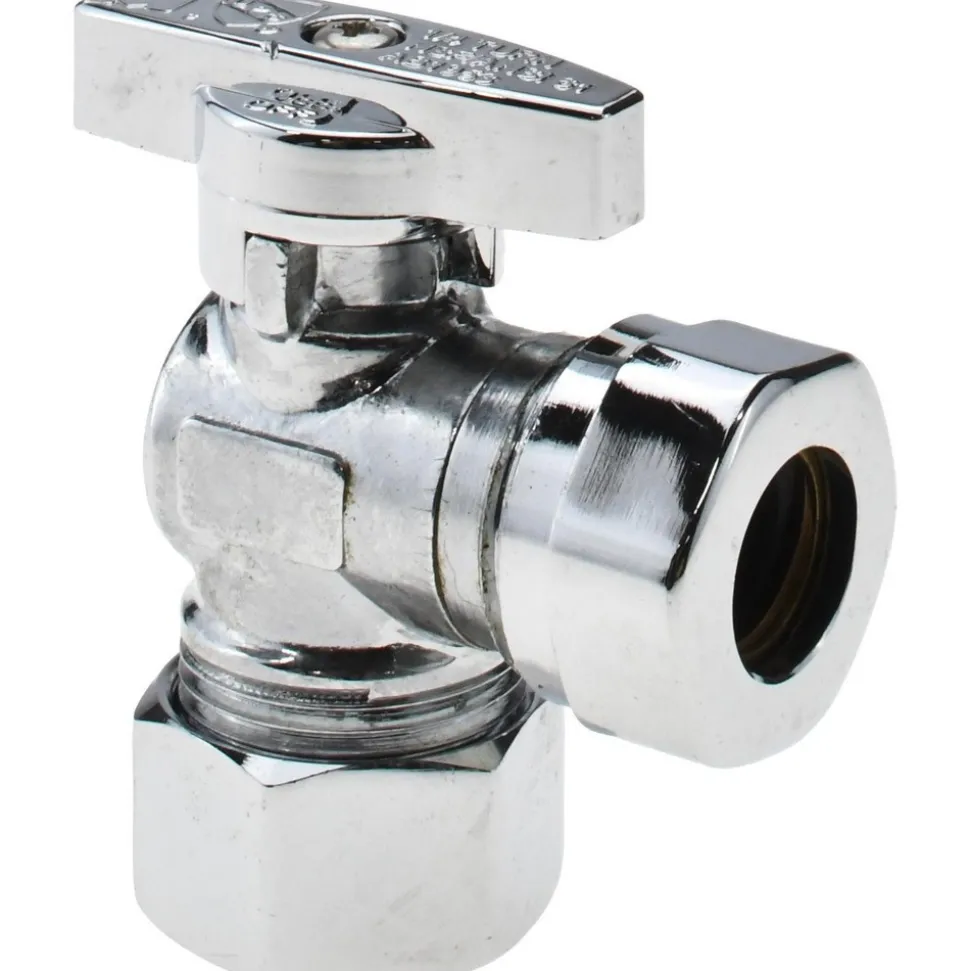 Compression 5/8 Inlet, 125 Max psi, Chrome Finish, Brass Water Supply Stop Valve