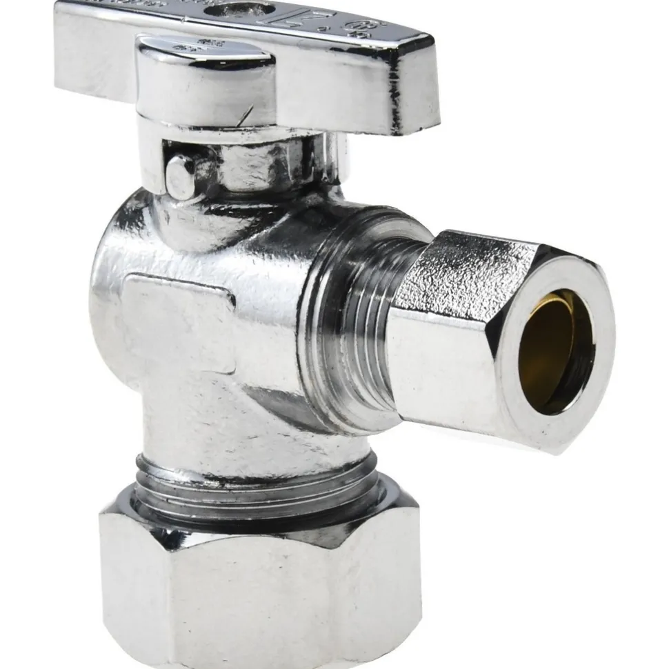 Compression 5/8 Inlet, 125 Max psi, Chrome Finish, Brass Water Supply Stop Valve