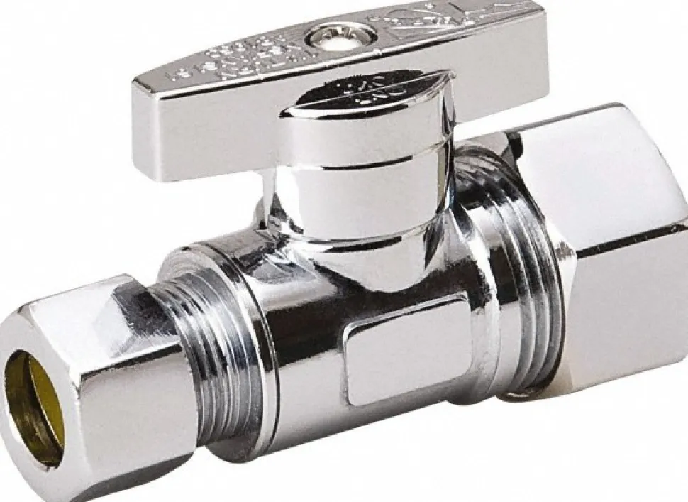 Compression 5/8 Inlet, 125 Max psi, Chrome Finish, Brass Water Supply Stop Valve