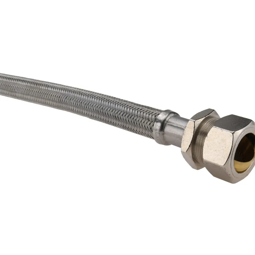 3/4" Compression Inlet, 3/4" MIP Outlet, Stainless Steel Water Heater Supply Line