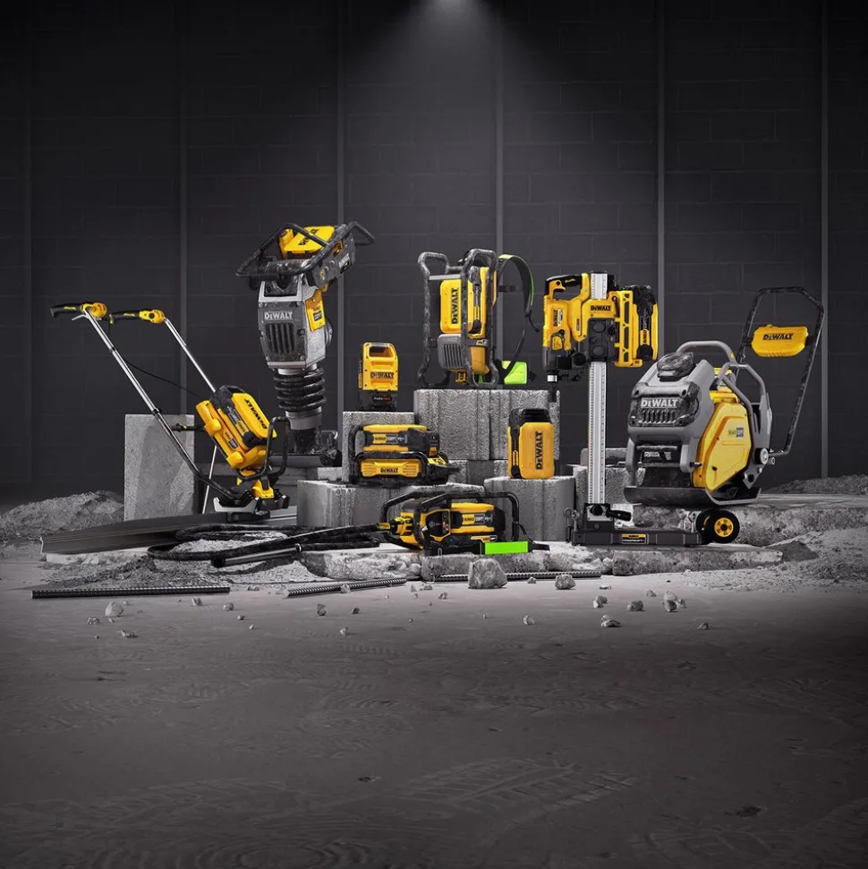 Concrete Tools: Includes: (1) DCPS660 60Kg Class Rammer, (2) DCBPS0554 554Wh Batteries, (1) DCBPSC0550 550W Charger; Material: Heavy-Duty Rubber, Steel (Frame); Tool Type: Rammer Kit