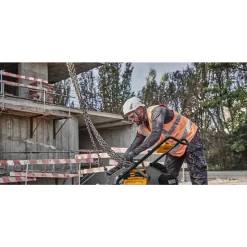 Concrete Tools: Includes: (1) DCPS7154 Forward Plate Compactor, (2) DCBPS0554 554Wh Batteries, (1) DCBPSC0550 550W Charger; Material: Heavy-Duty Rubber, Steel (Frame); Tool Type: Plate Compactor Wheel Kit