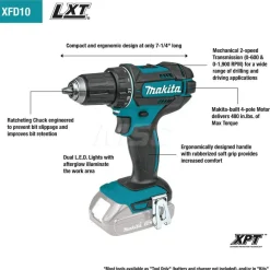 Cordless Drill: 18V, 1/2" Chuck, 0 to 600 & 0 to 1,900 RPM