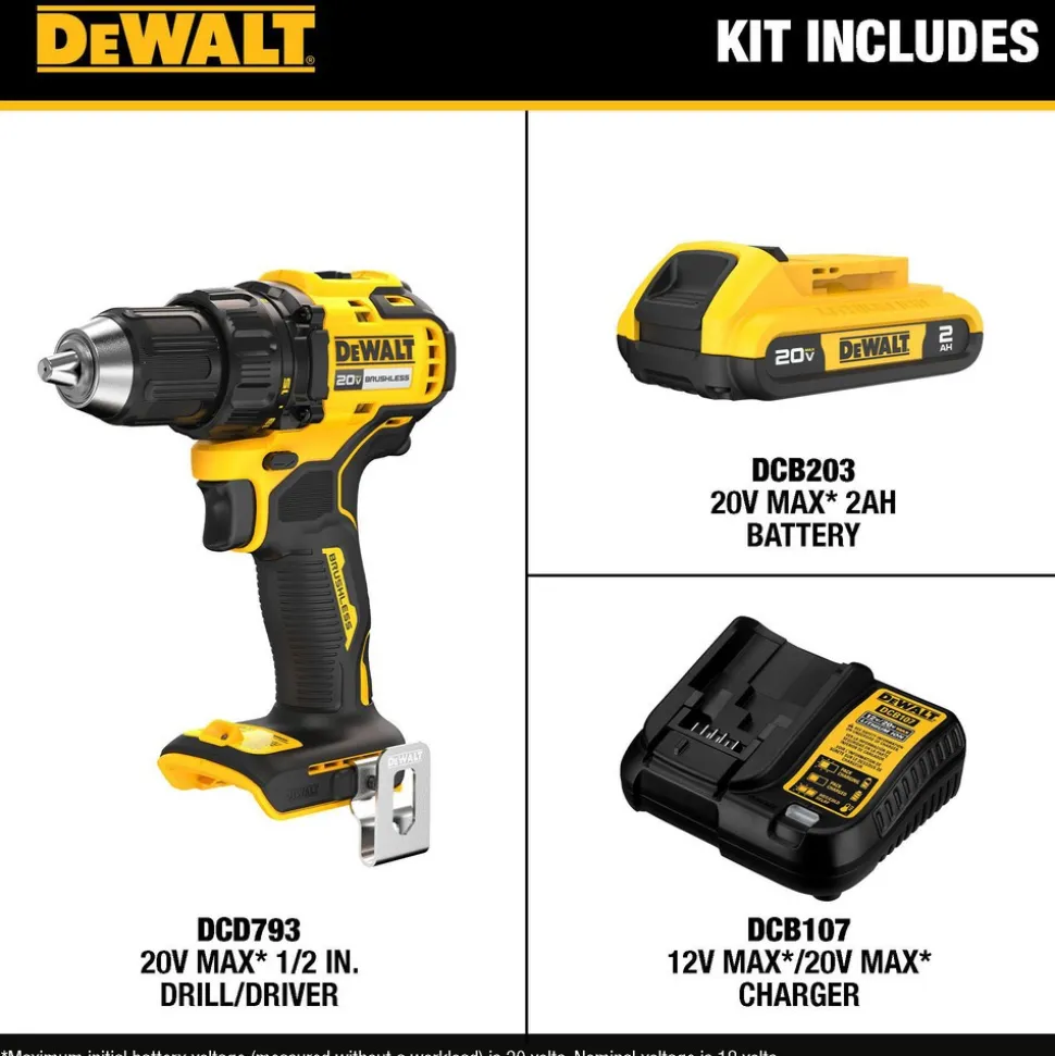 Cordless Drill: 20.00 V, 1/2 in" Chuck