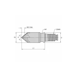 Corner Chamfer End Mill Head: 5/8" Dia, 45 °, 1/8" LOC, 6 Flute