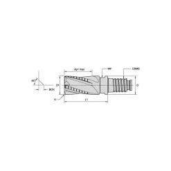 Corner Chamfer End Mill Head: 3/4" Dia, 45 °, 1-1/8" LOC, 4 Flute