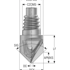 Corner Radius & Corner Chamfer End Mill Heads: Mill Diameter (mm): 16.00; Chamfer Width (mm): 7.25