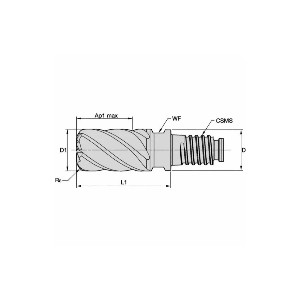 Corner Radius End Mill Head: 3/4" Dia, 6 Flutes