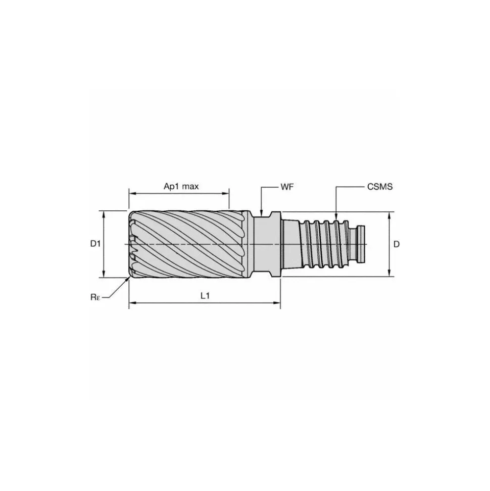 Corner Radius End Mill Head: 1" Dia, 19 Flutes