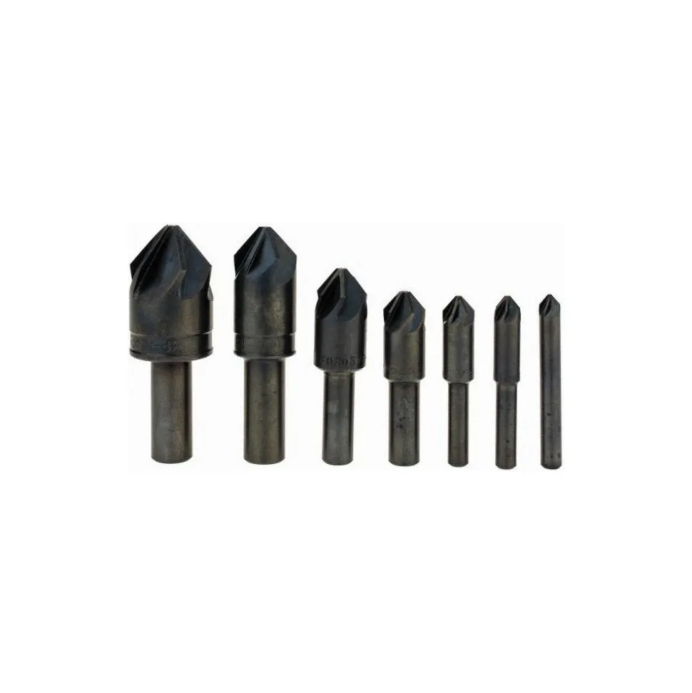 Countersink Set: 7 Pc, 1/4 to 1" Head Dia, 6 Flute, 82 deg Included Angle