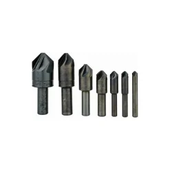 Countersink Set: 7 Pc, 1/4 to 1" Head Dia, 6 Flute, 90 deg Included Angle