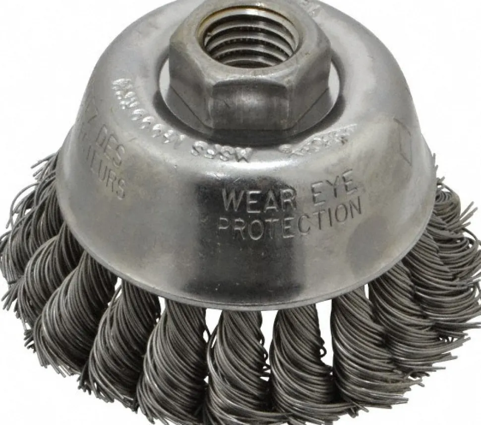 Cup Brush: 2-3/4" Dia, 0.02" Wire Dia, Steel, Knotted