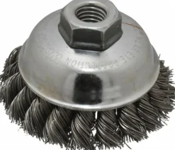 Cup Brush: 3-1/2" Dia, 0.023" Wire Dia, Steel, Knotted