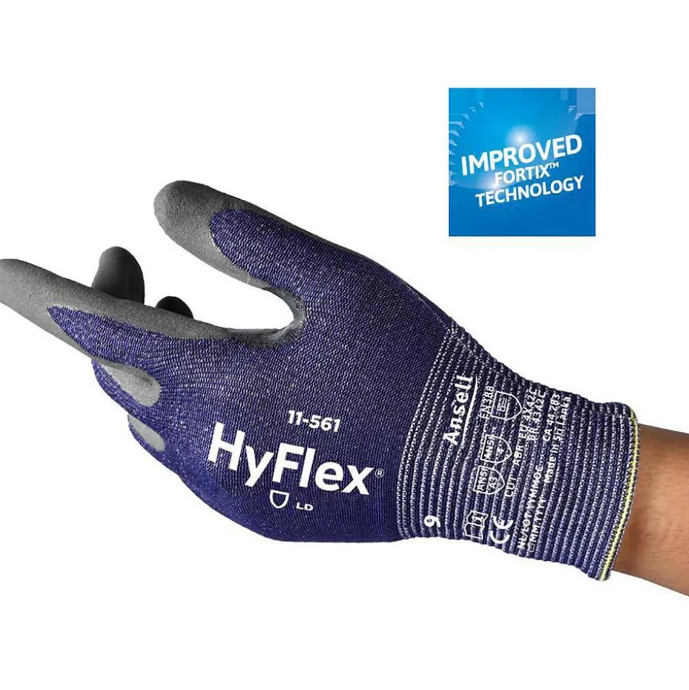 Cut, Puncture & Abrasion-Resistant Gloves: HyFlex® 11-561, Cut A3, Puncture 4, Abrasion 4, 15 ga, Size Large, 9-3/4" Long