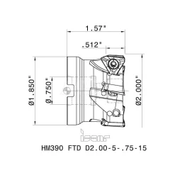 2" Cut Dia, 3/4" Arbor Hole Dia, 0.512" Max Depth, Indexable Square-Shoulder Face Mill