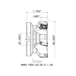 3" Cut Dia, 1" Arbor Hole Dia, 0.56" Max Depth, Indexable Square-Shoulder Face Mill
